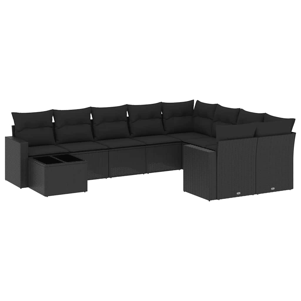 10-delige Loungeset met kussens poly rattan zwart – afbeelding 2