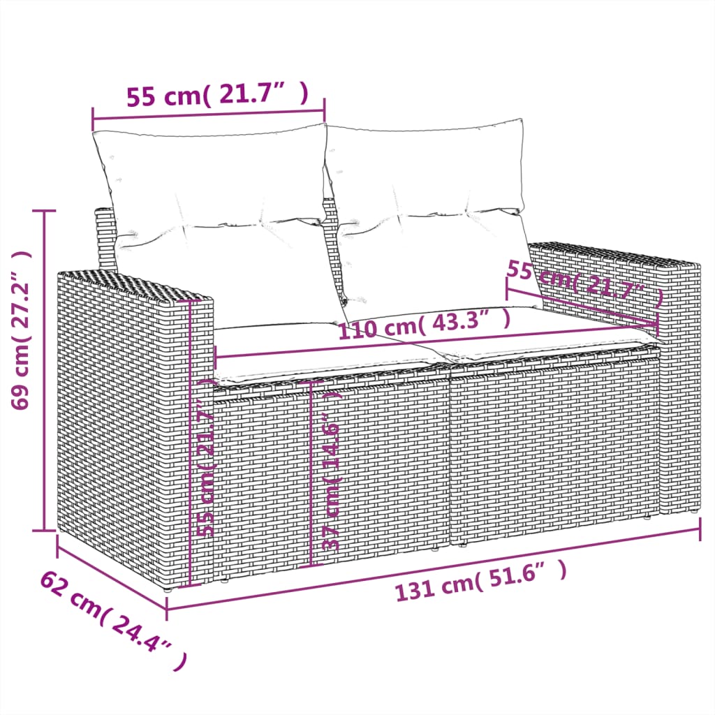 10-delige Loungeset met kussens poly rattan zwart – afbeelding 10