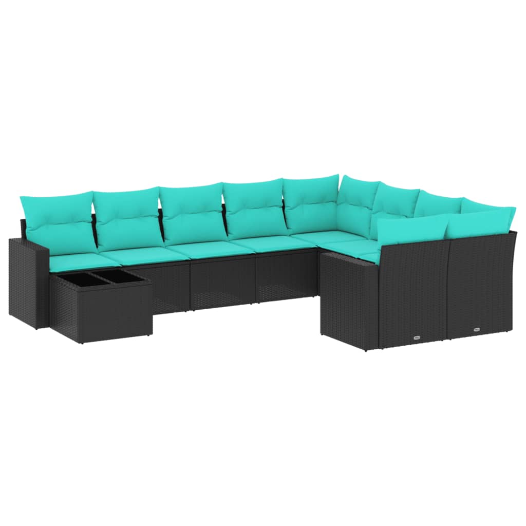 10-delige Loungeset met kussens poly rattan zwart – afbeelding 2