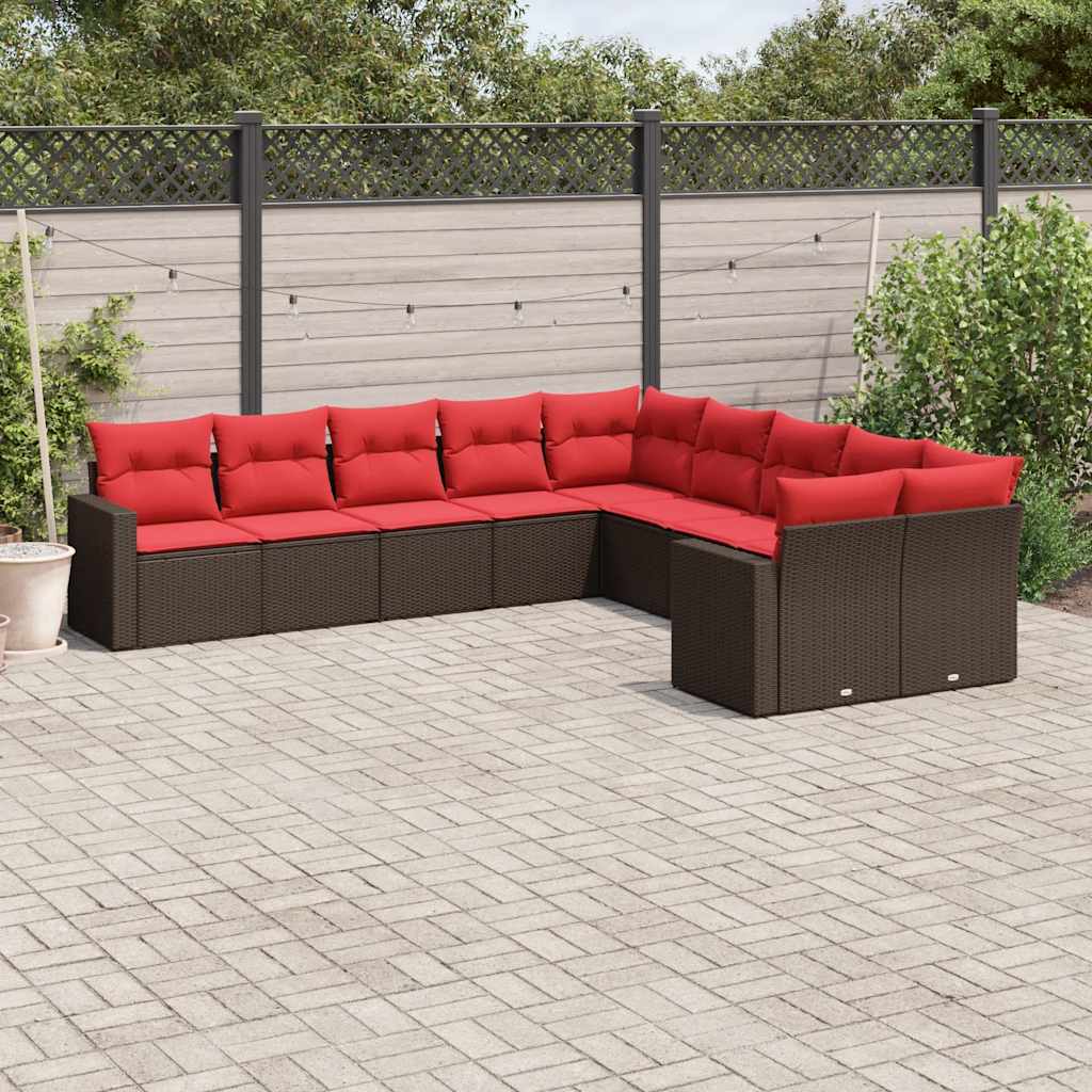 10-delige Loungeset met kussens poly rattan bruin – afbeelding 1