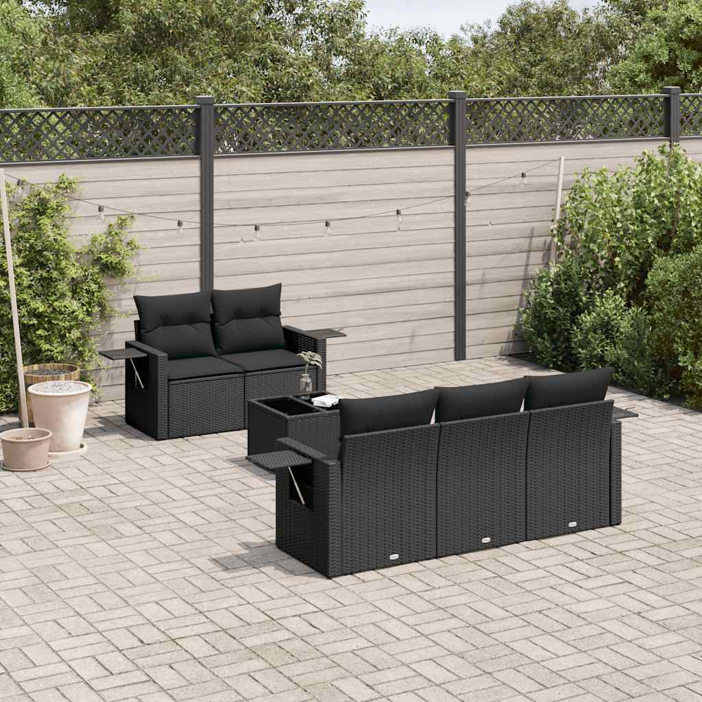 6-delige Loungeset met kussens poly rattan zwart – afbeelding 1