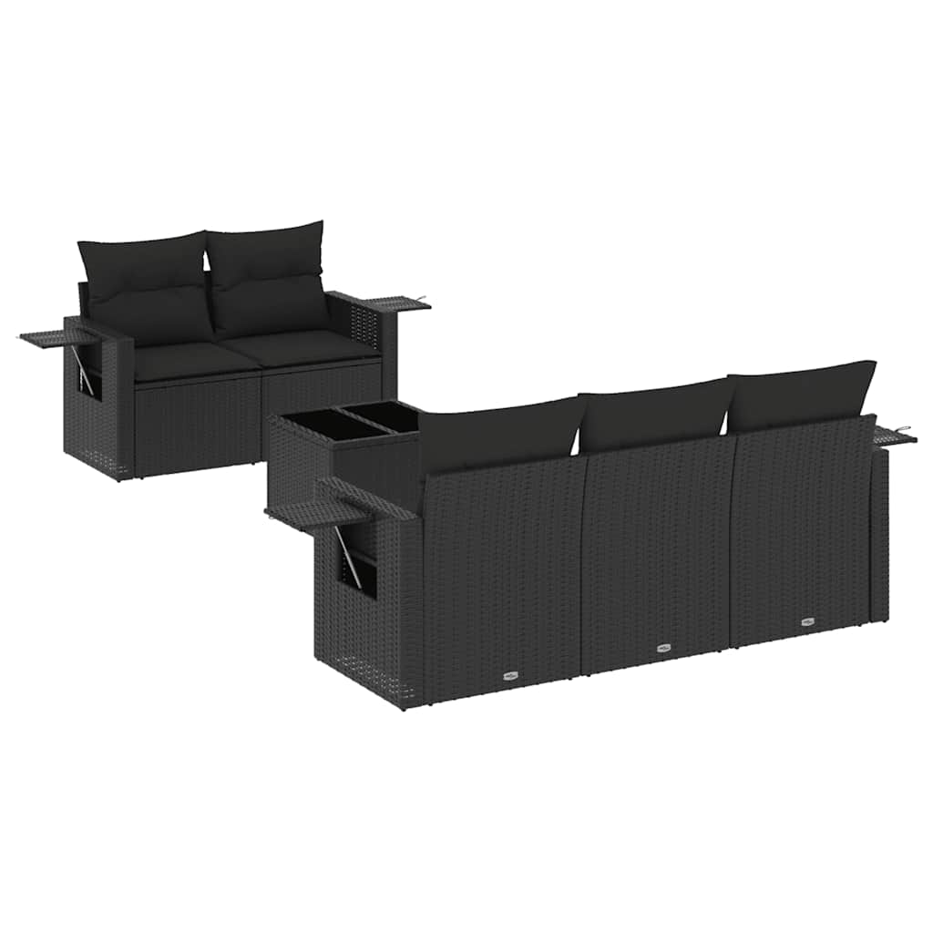 6-delige Loungeset met kussens poly rattan zwart – afbeelding 2