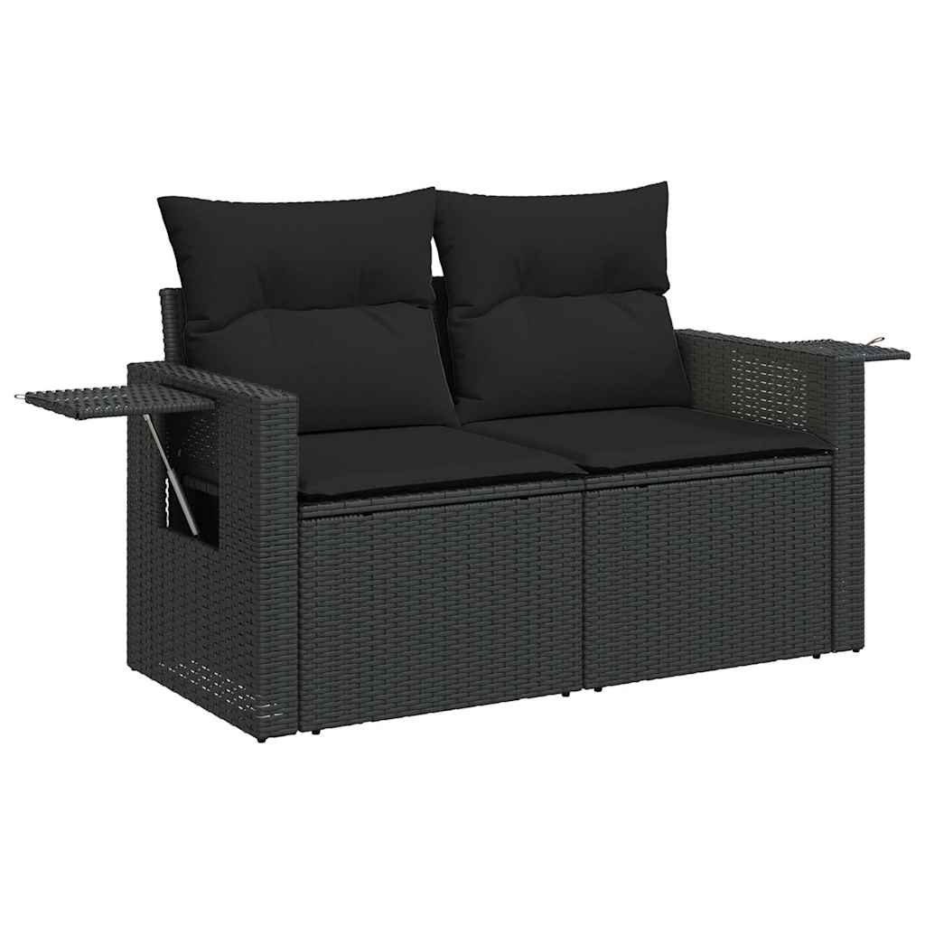 6-delige Loungeset met kussens poly rattan zwart – afbeelding 5