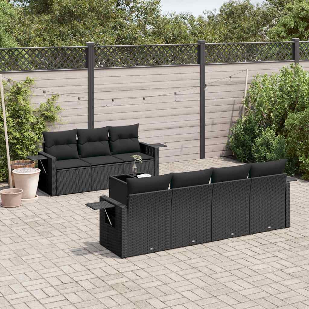 8-delige Loungeset met kussens poly rattan zwart – afbeelding 1