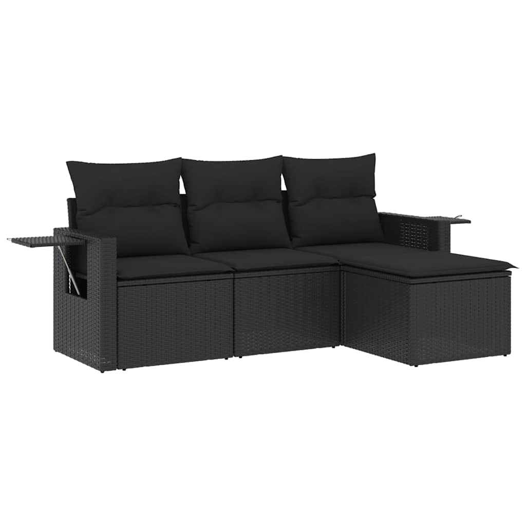 4-delige Loungeset met kussens poly rattan zwart – afbeelding 2