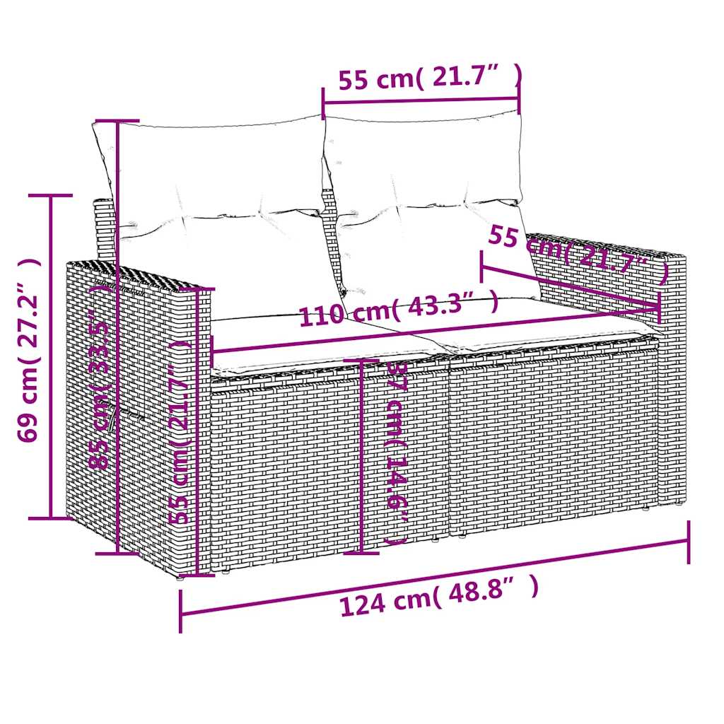 4-delige Loungeset met kussens poly rattan zwart – afbeelding 9