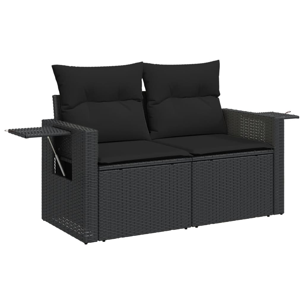 5-delige Loungeset met kussens poly rattan zwart – afbeelding 6