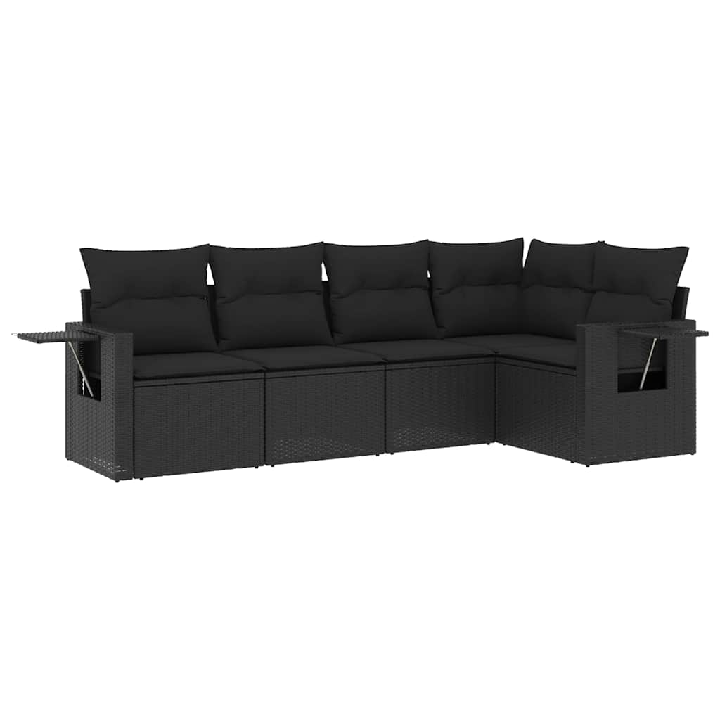 5-delige Loungeset met kussens poly rattan zwart – afbeelding 2