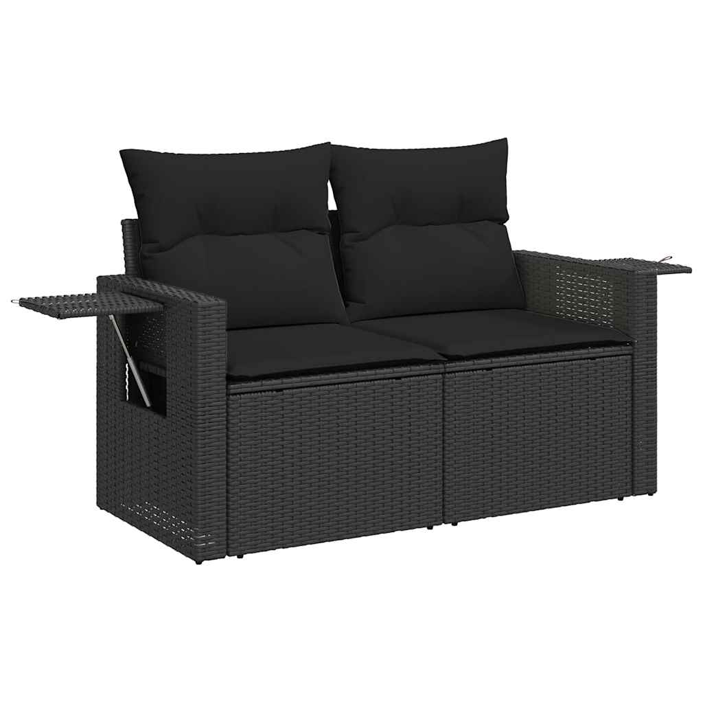 5-delige Loungeset met kussens poly rattan zwart – afbeelding 3
