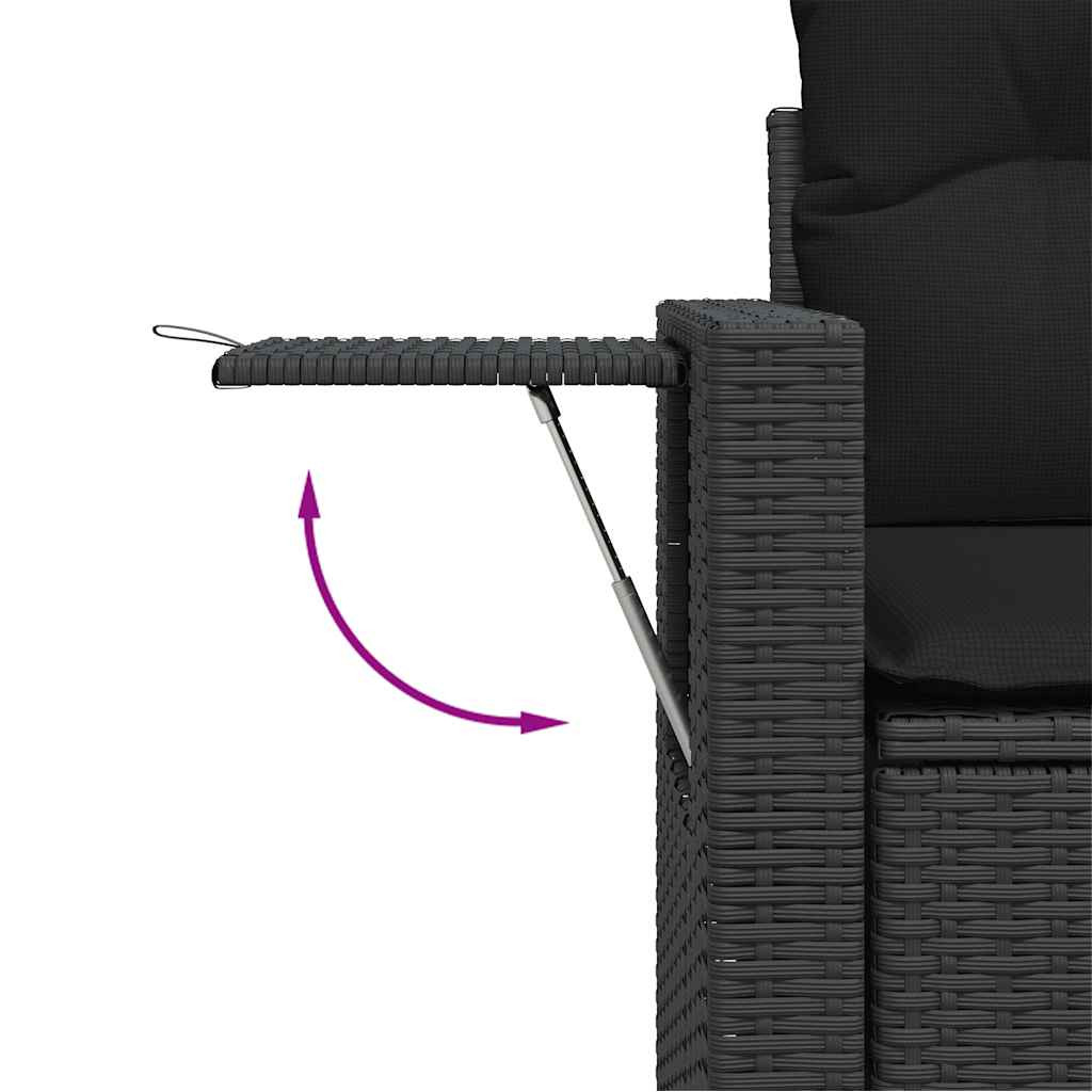 5-delige Loungeset met kussens poly rattan zwart – afbeelding 6
