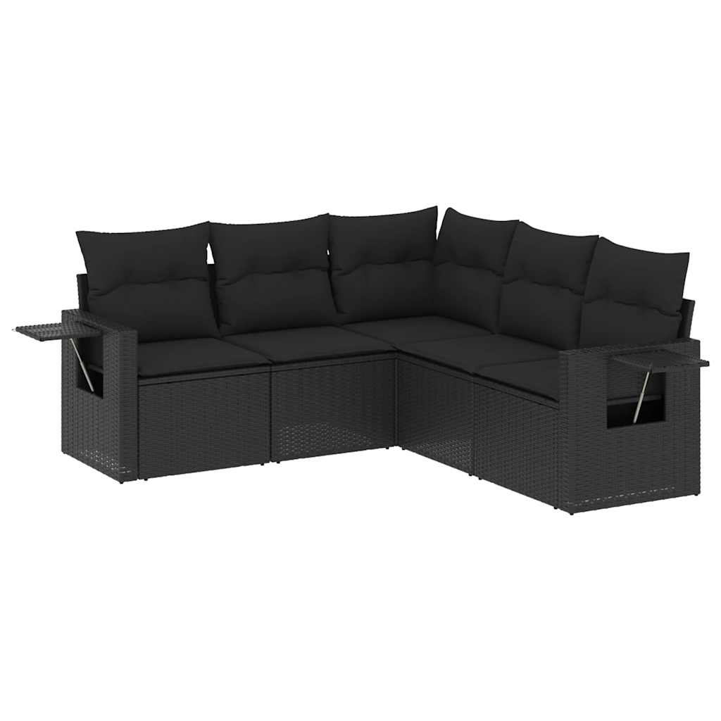 5-delige Loungeset met kussens poly rattan zwart – afbeelding 2