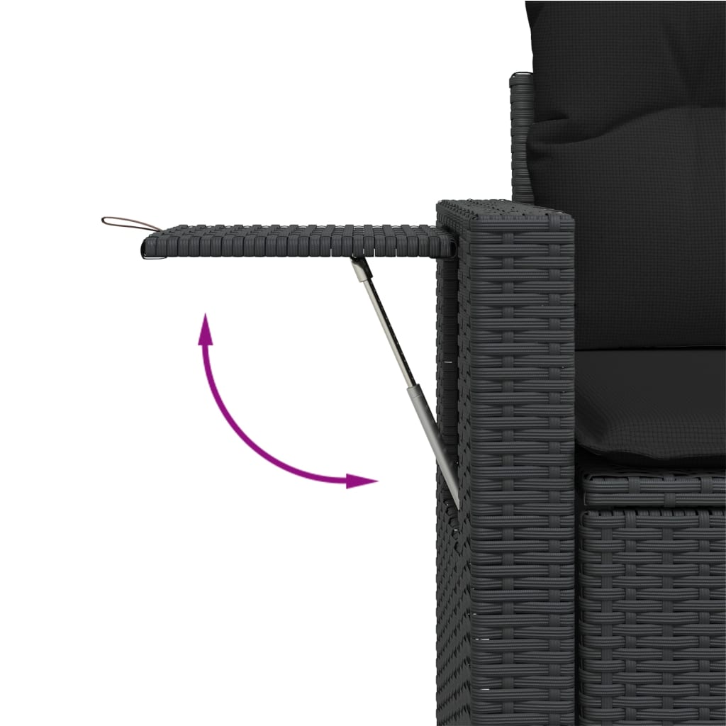 5-delige Loungeset met kussens poly rattan zwart – afbeelding 6