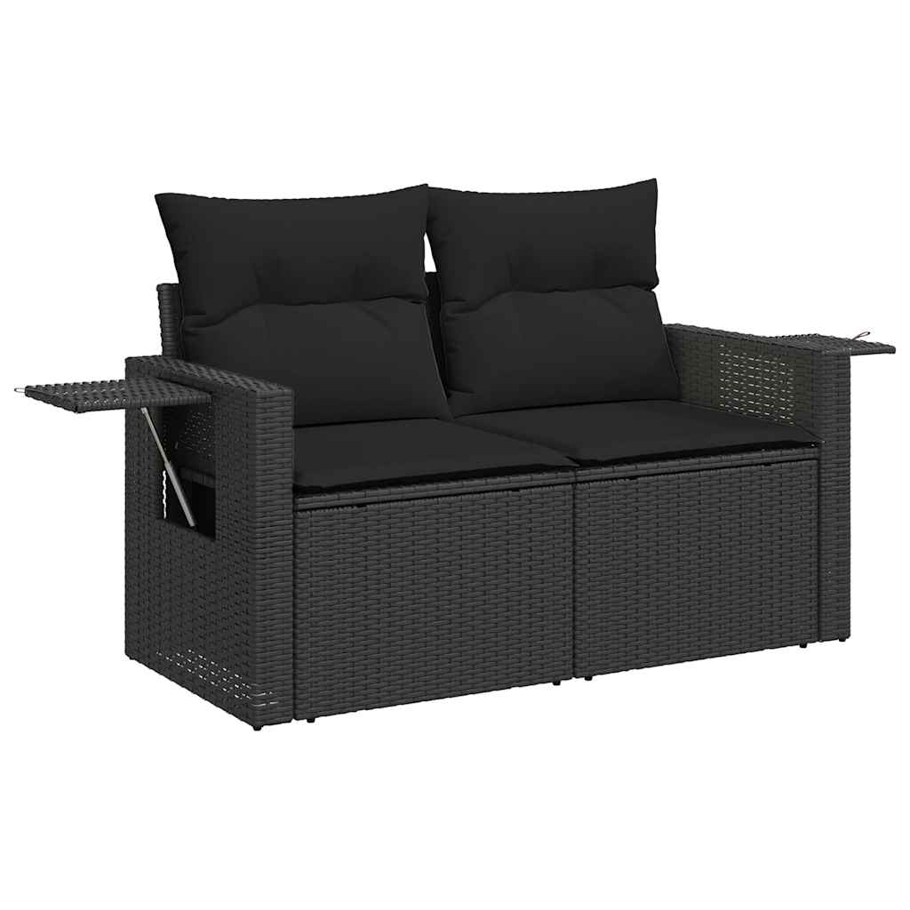 6-delige Loungeset met kussens poly rattan zwart – afbeelding 3