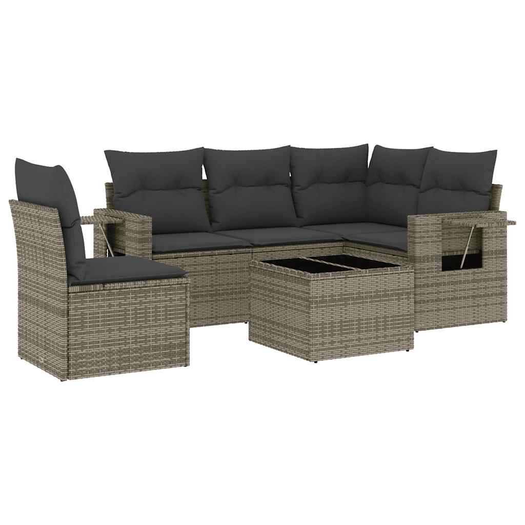6-delige Loungeset met kussens poly rattan zwart – afbeelding 2