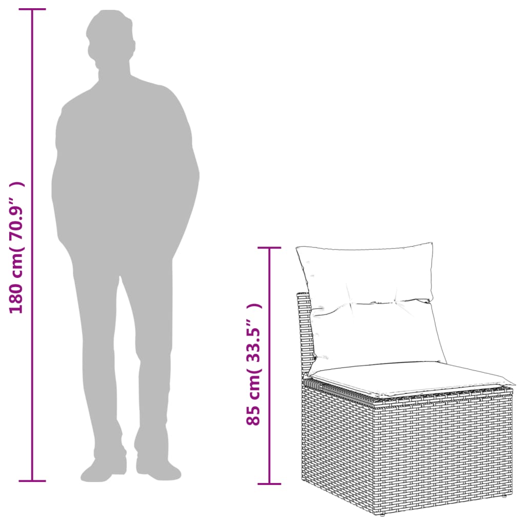 7-delige Loungeset met kussens poly rattan zwart – afbeelding 12