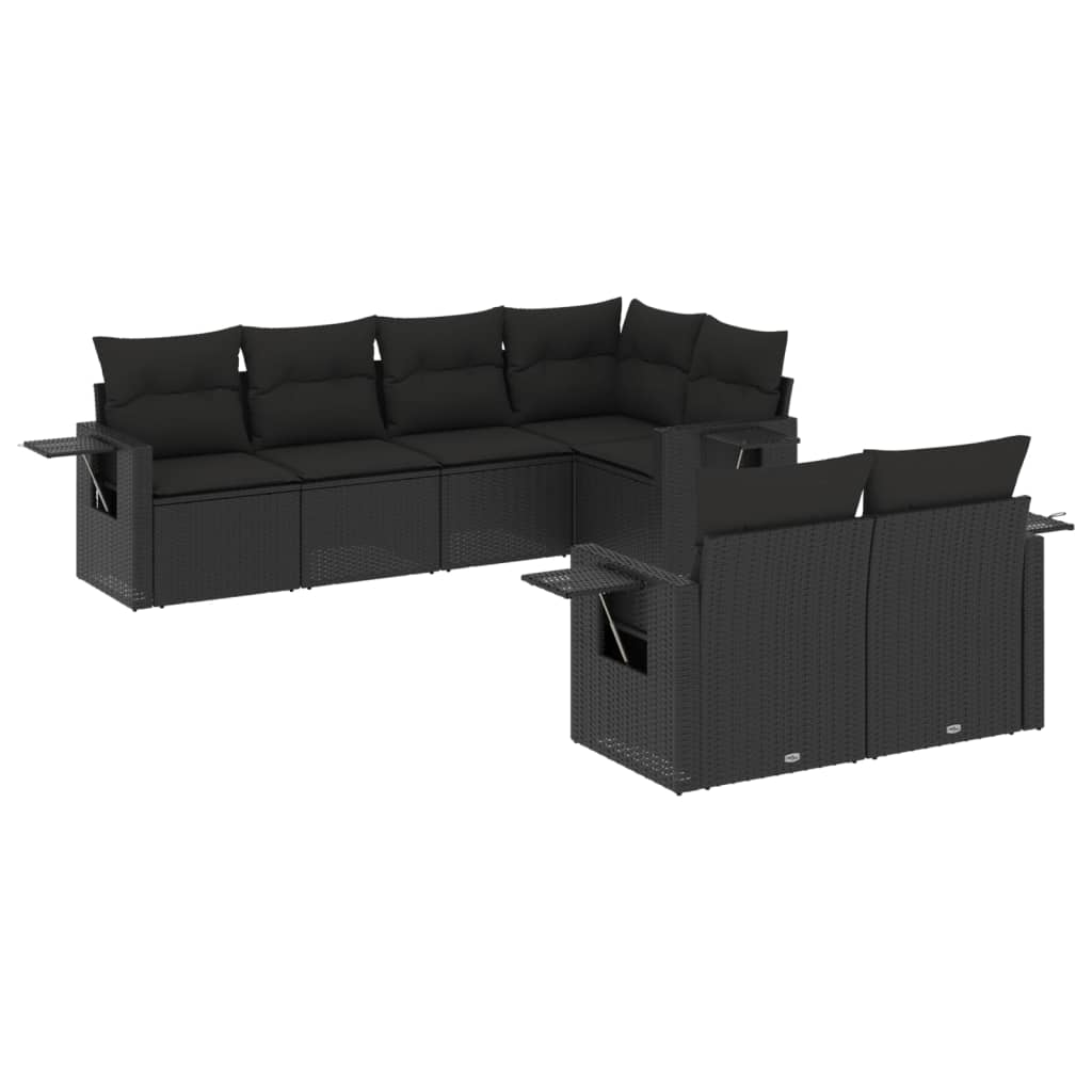 7-delige Loungeset met kussens poly rattan zwart – afbeelding 2