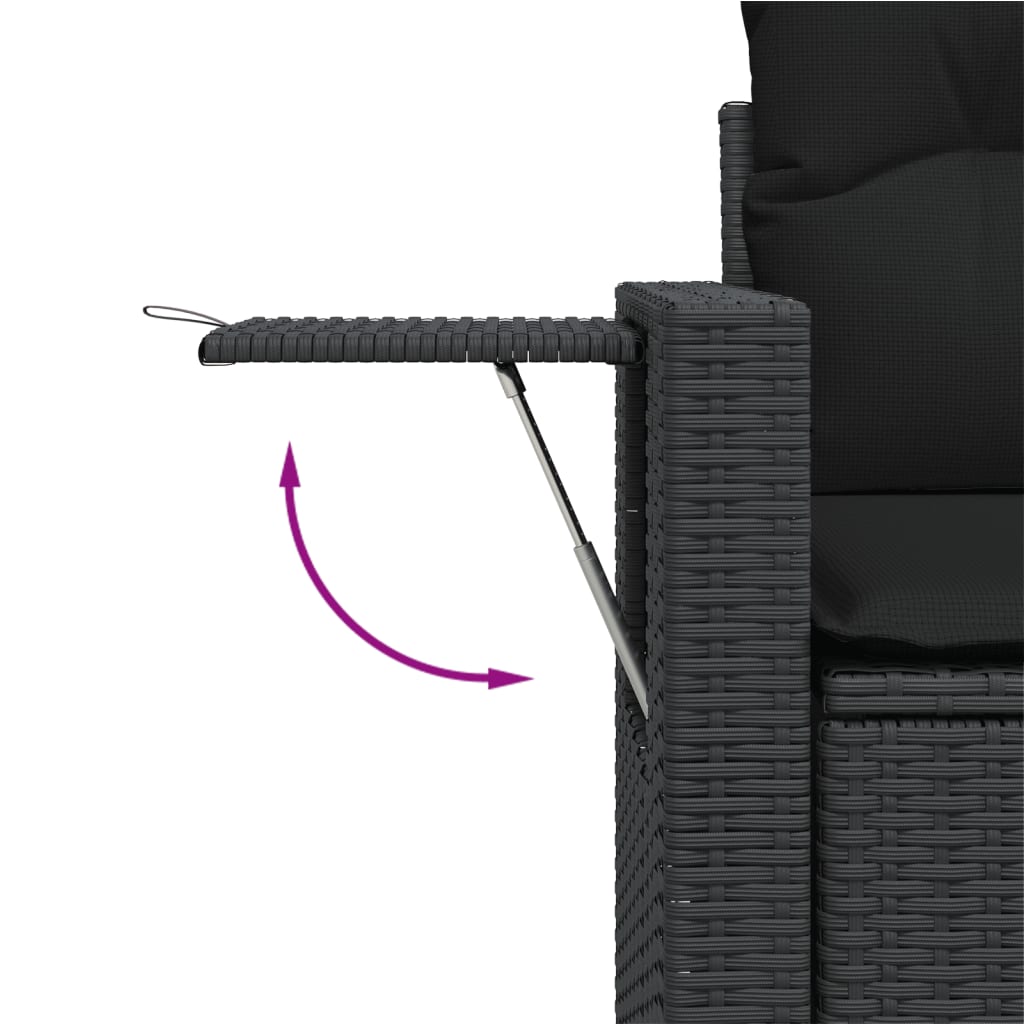 7-delige Loungeset met kussens poly rattan zwart – afbeelding 3