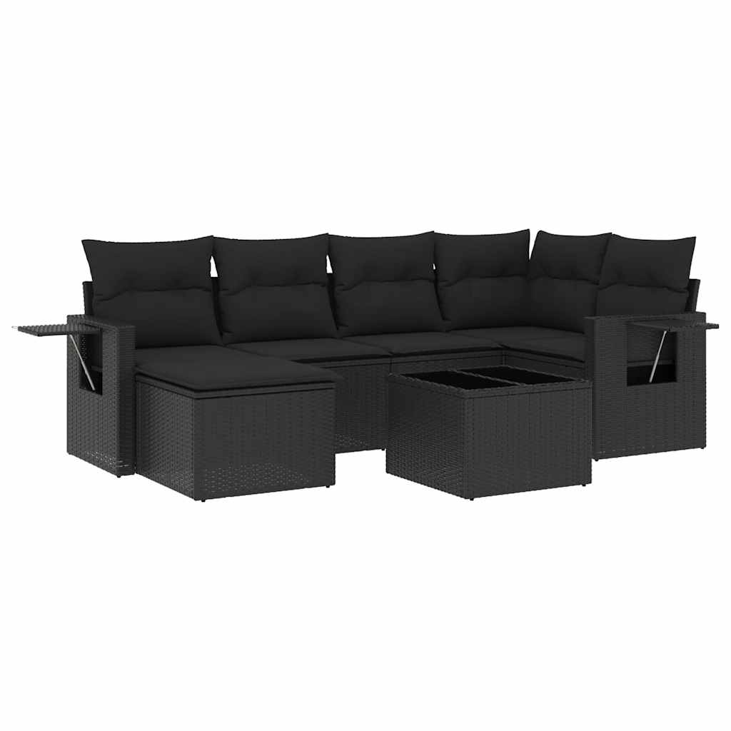 7-delige Loungeset met kussens poly rattan zwart – afbeelding 2