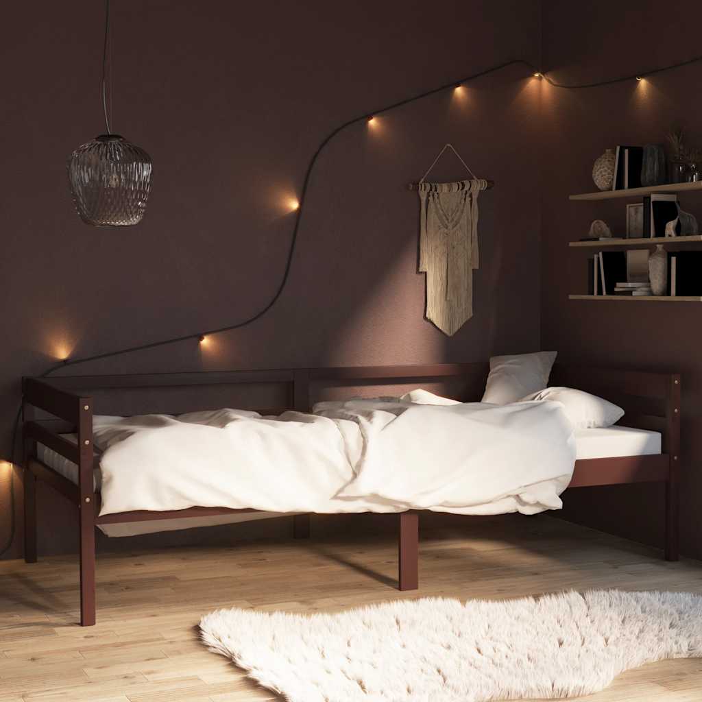 Bedframe massief grenenhout donkerbruin 90x200 cm – afbeelding 1