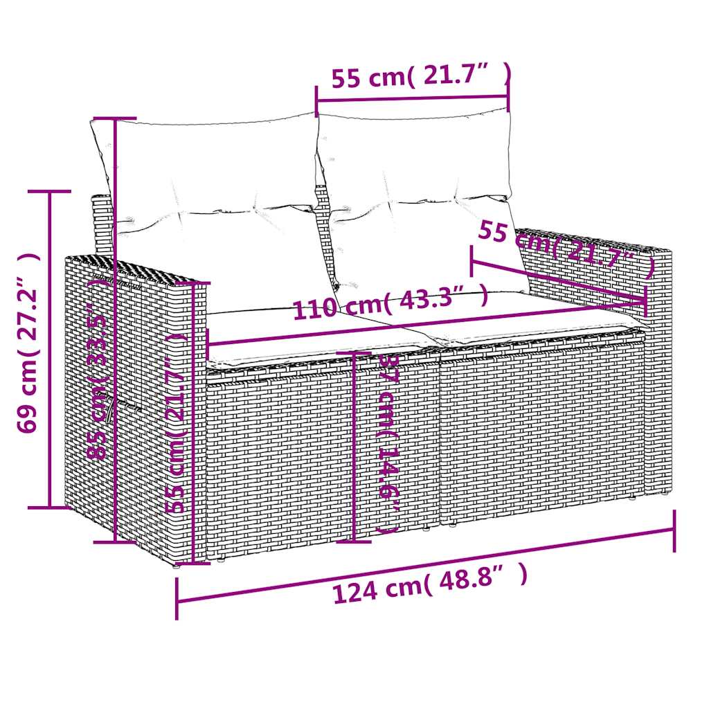 6-delige Loungeset met kussens poly rattan zwart – afbeelding 11