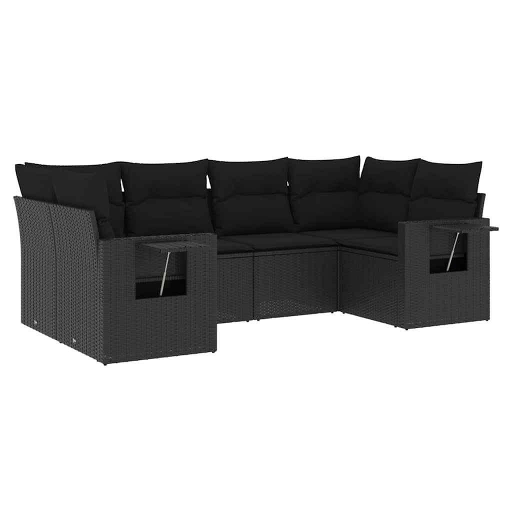 6-delige Loungeset met kussens poly rattan zwart – afbeelding 2