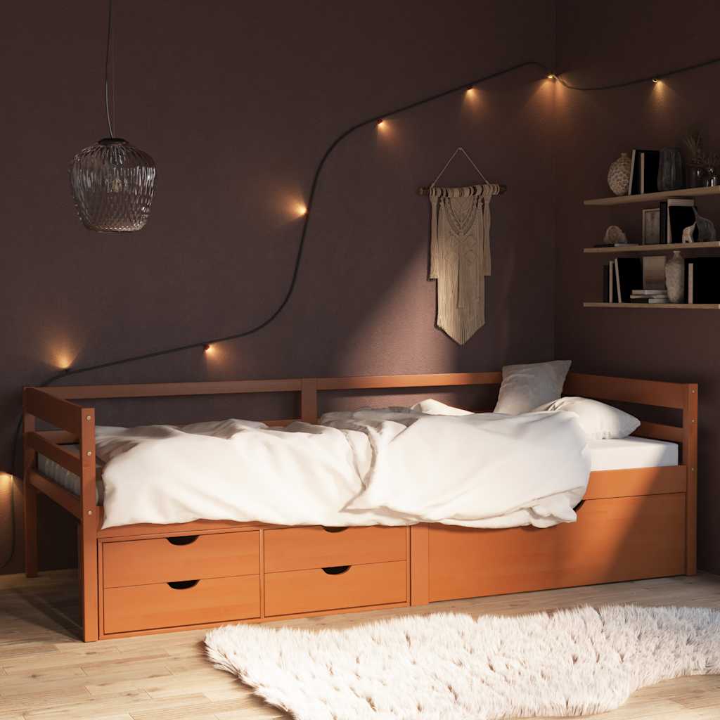 Bedframe met lades en kast grenenhout honingbruin 90x200 cm – afbeelding 1