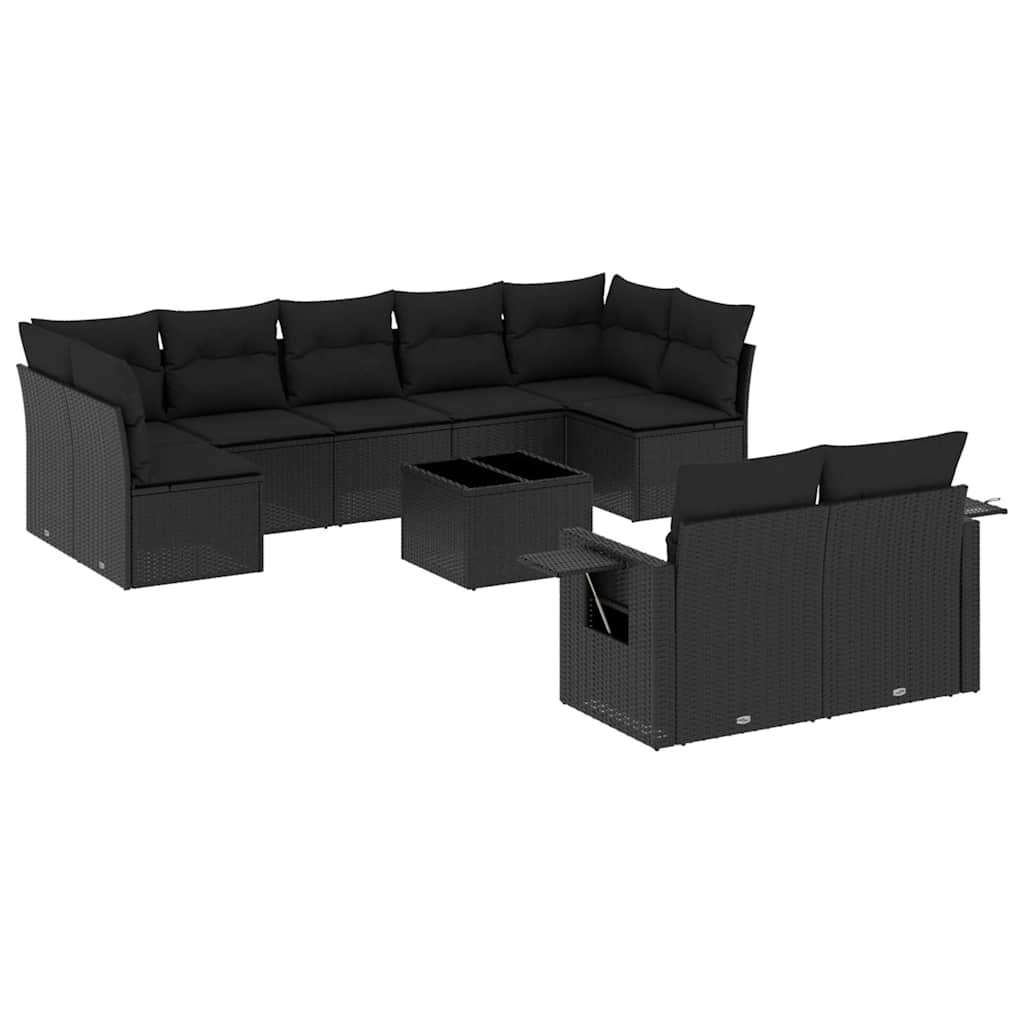 10-delige Loungeset met kussens poly rattan zwart – afbeelding 2