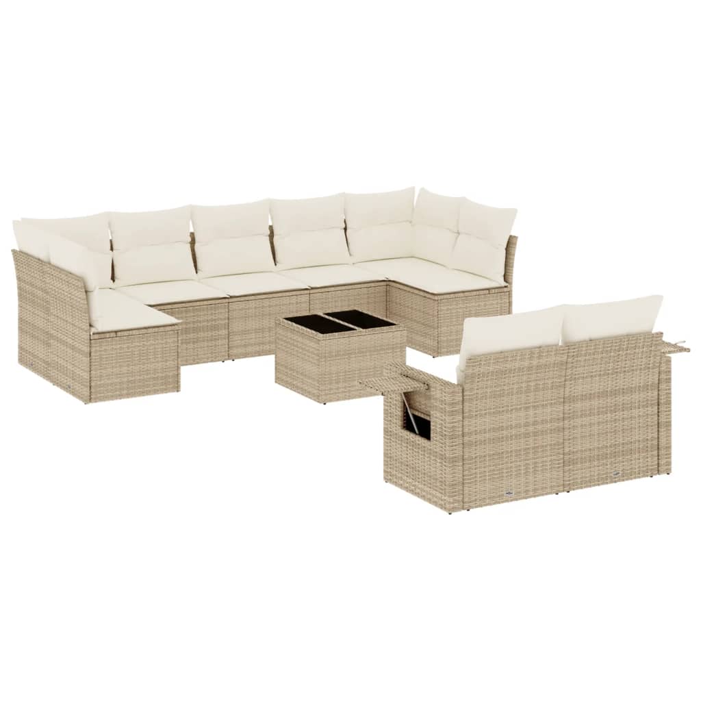10-delige Loungeset met kussens poly rattan beige – afbeelding 2