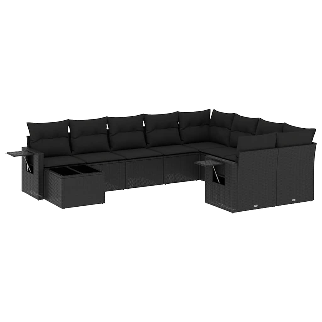 10-delige Loungeset met kussens poly rattan zwart – afbeelding 2