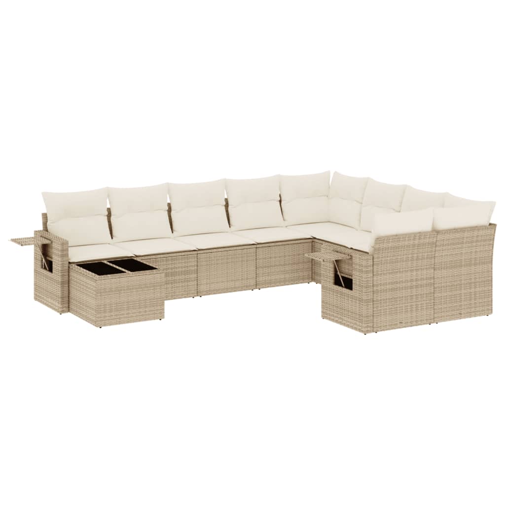 10-delige Loungeset met kussens poly rattan beige – afbeelding 2