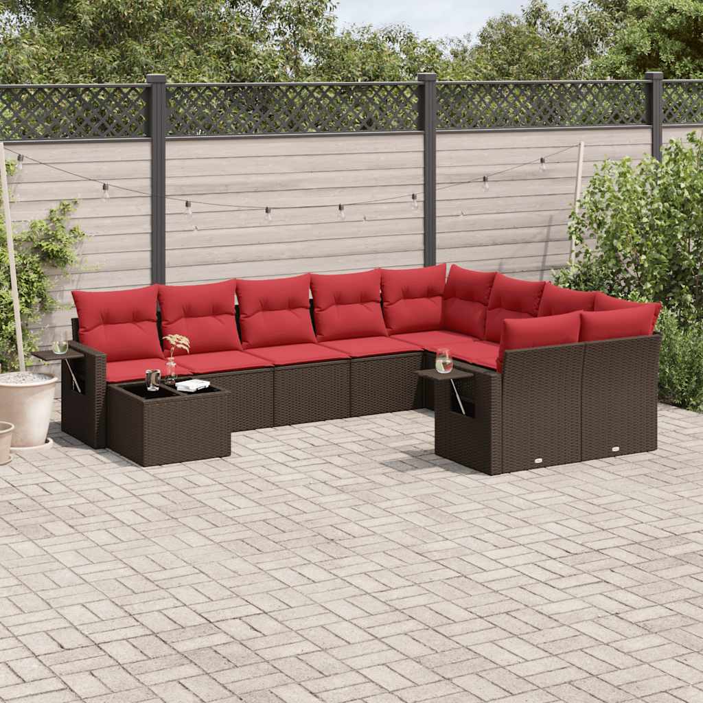10-delige tuinbankset met kussens, bruin polyrotan – afbeelding 1