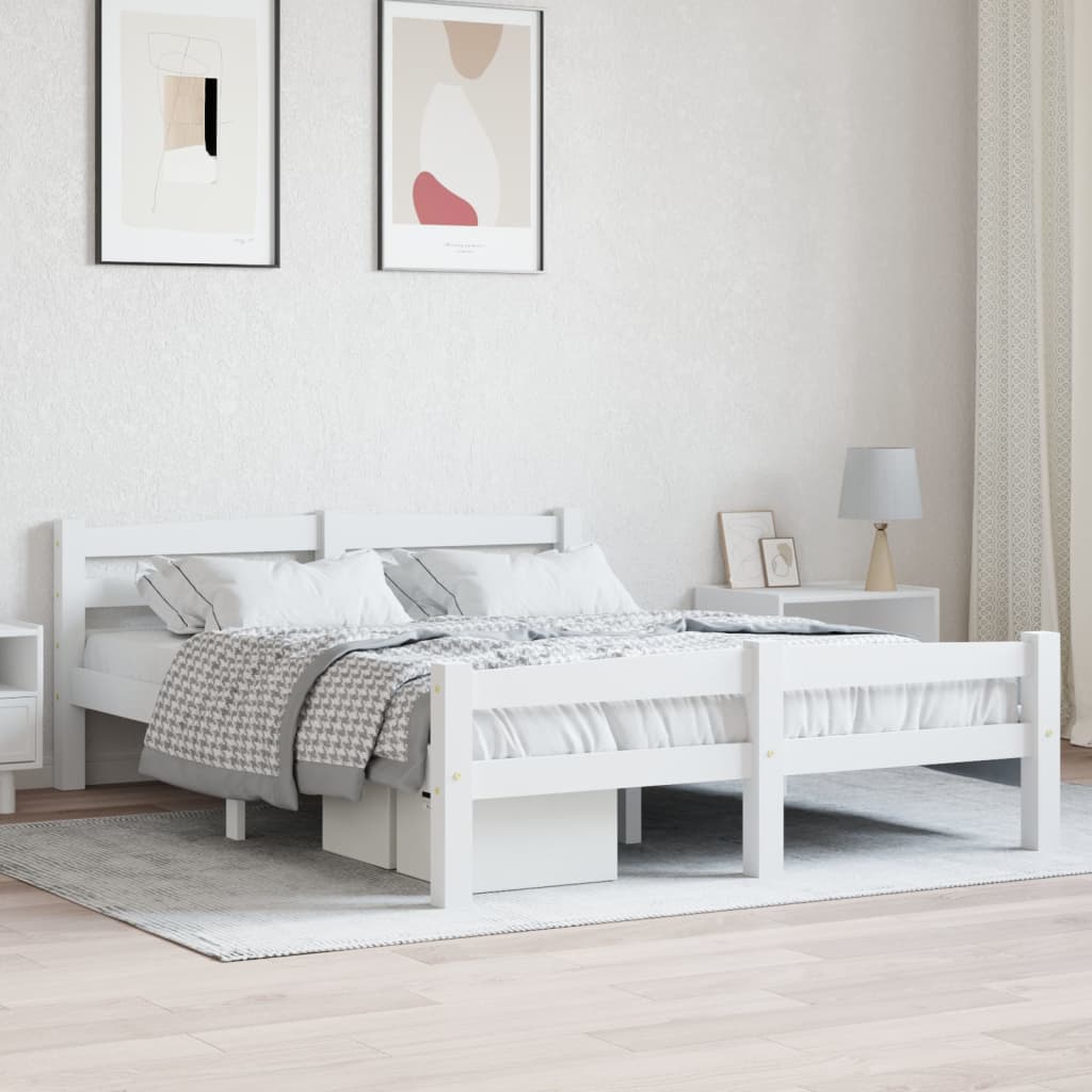 Bedframe massief grenenhout wit 140x200 cm – afbeelding 1