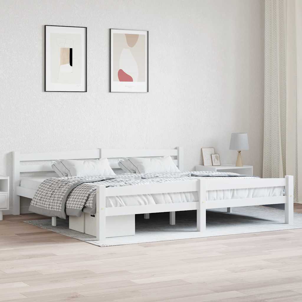 Bedframe massief grenenhout wit 200x200 cm – afbeelding 1