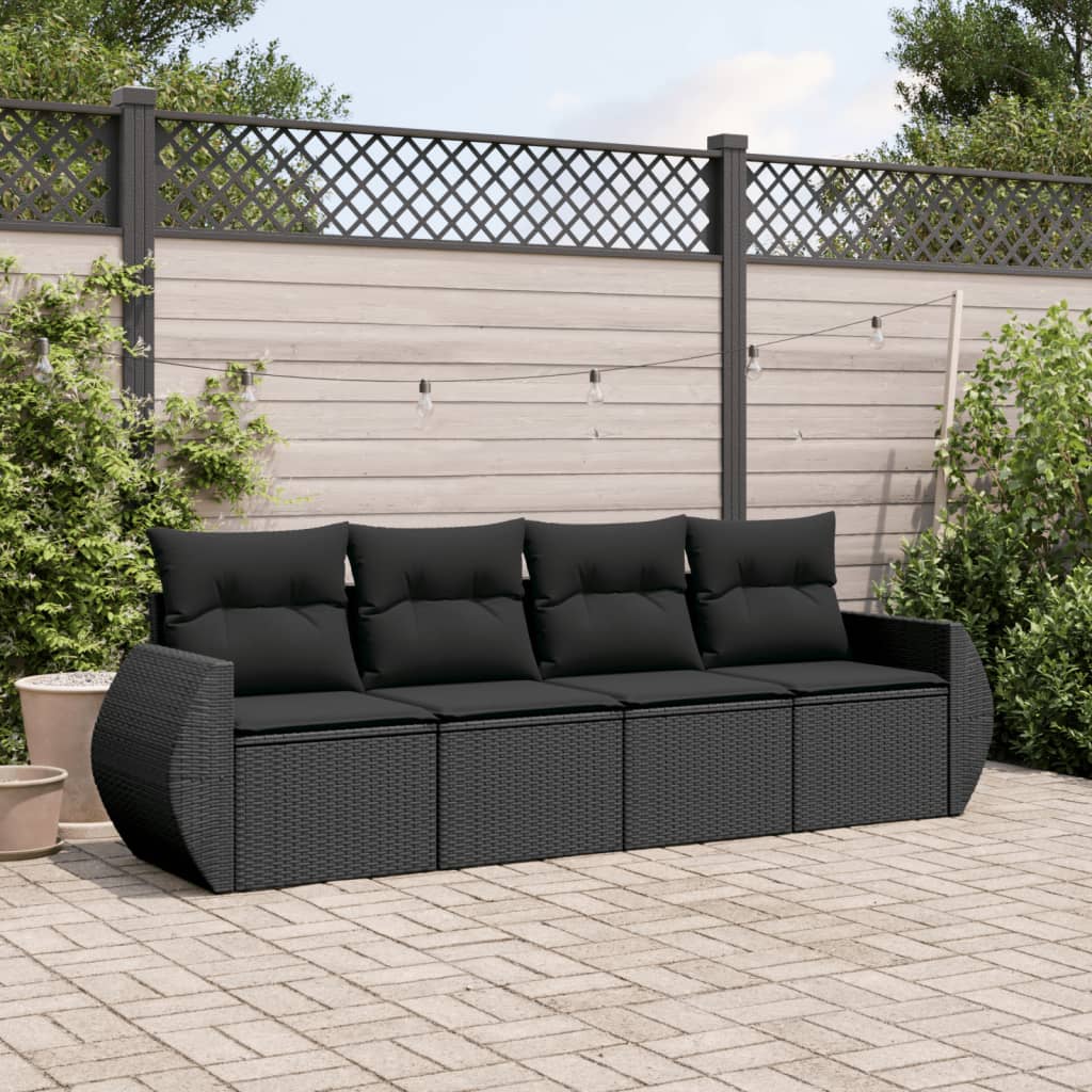 4-delige Loungeset met kussens poly rattan zwart – afbeelding 1