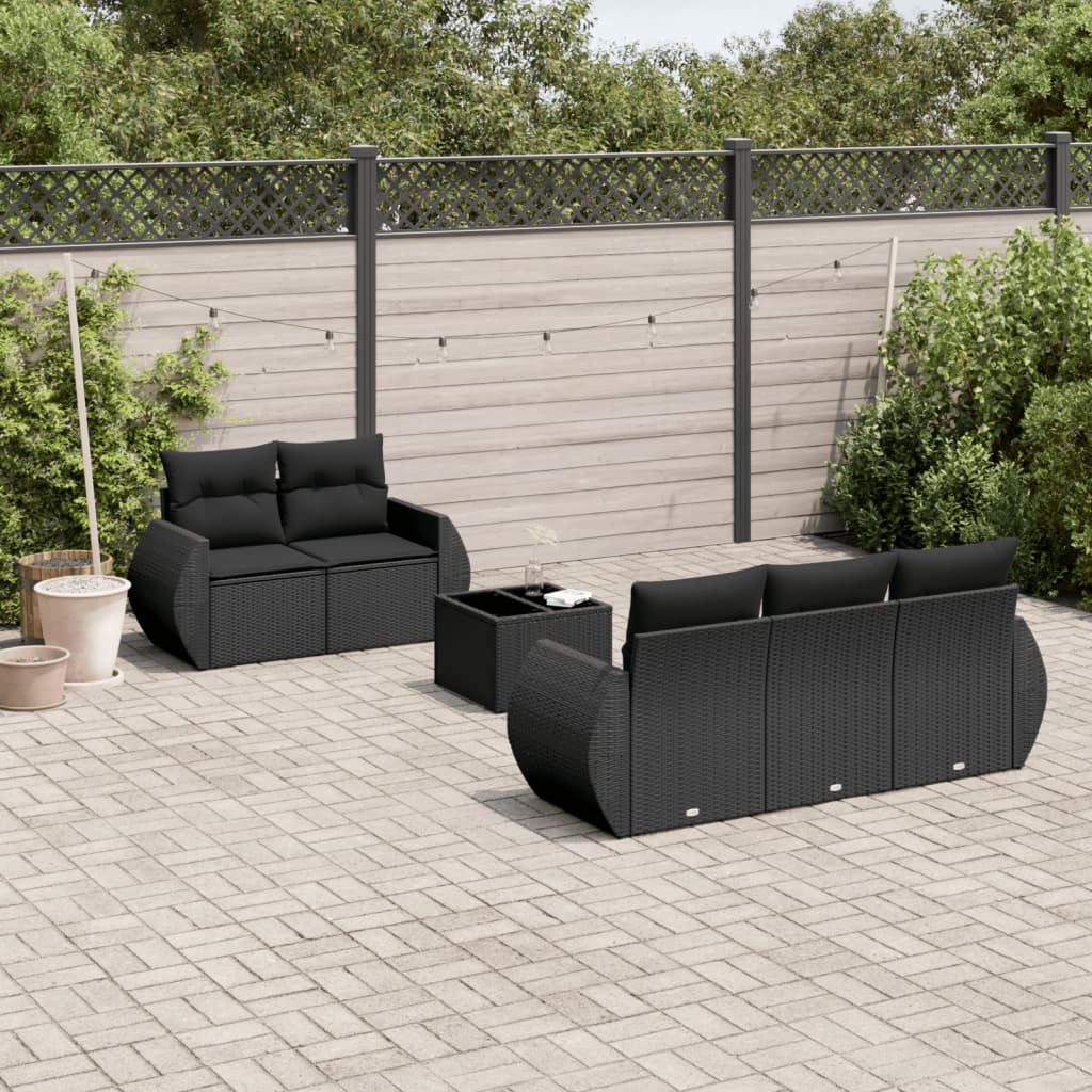 6-delige Loungeset met kussens poly rattan zwart – afbeelding 1