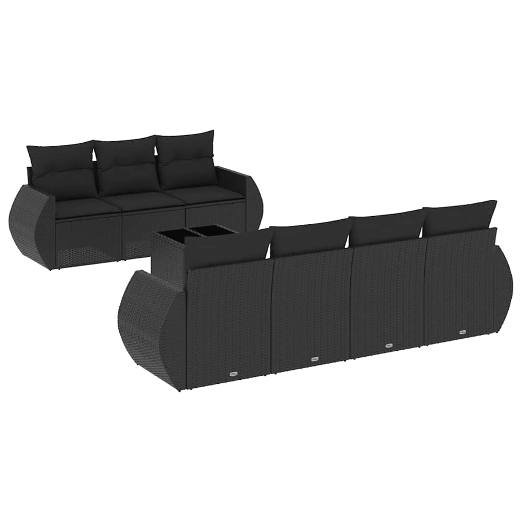 8-delige Loungeset met kussens poly rattan zwart – afbeelding 2