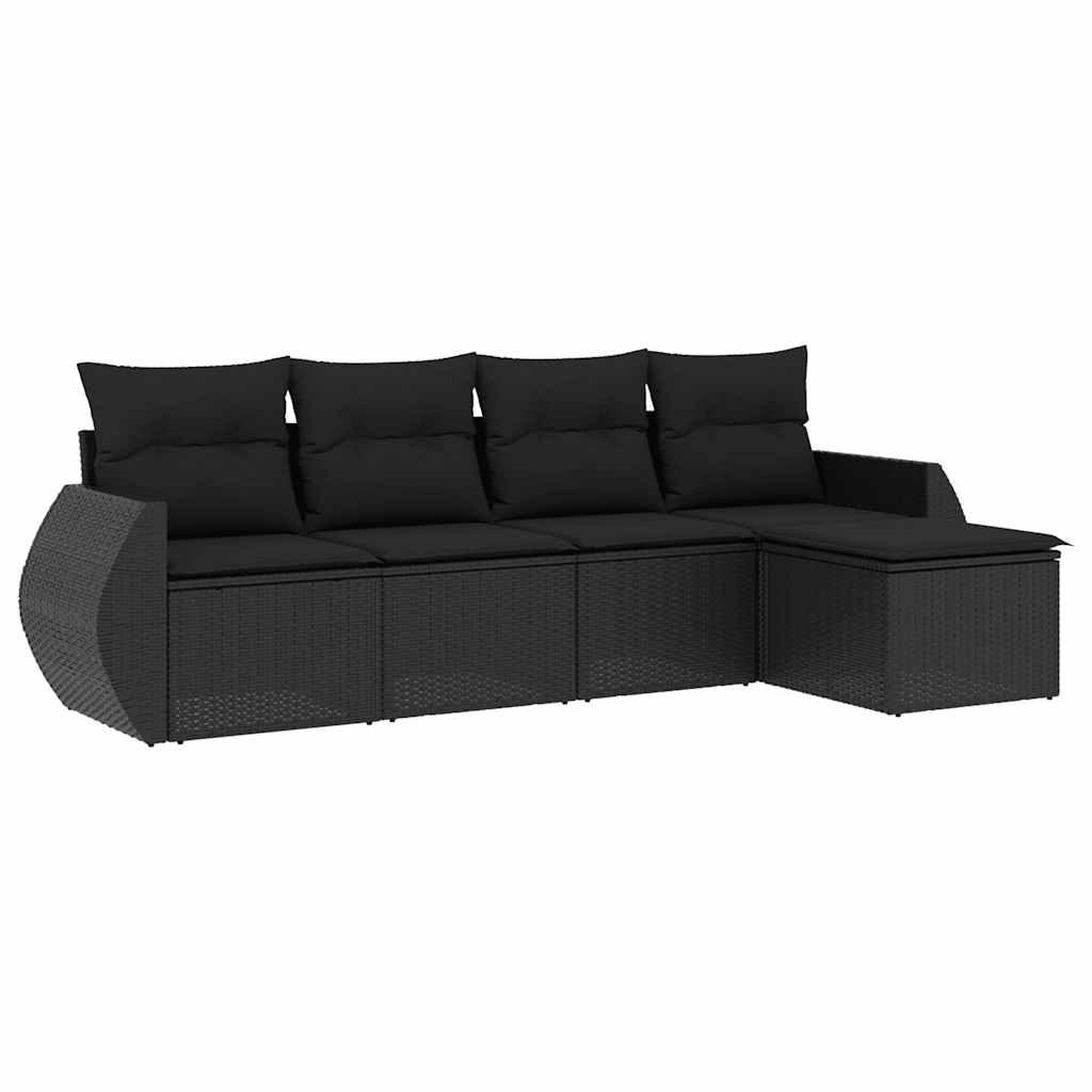 5-delige Loungeset met kussens poly rattan zwart – afbeelding 2
