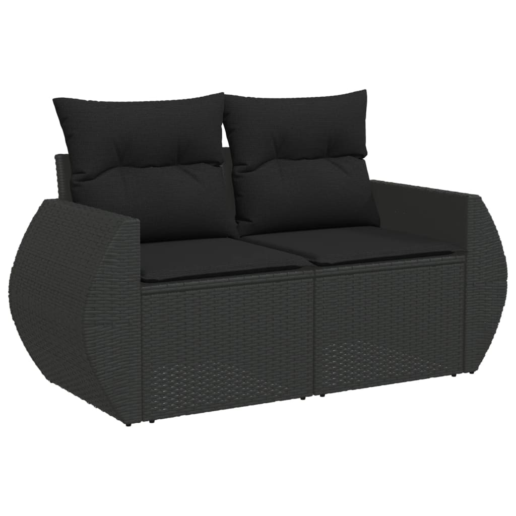 5-delige Loungeset met kussens poly rattan zwart – afbeelding 4