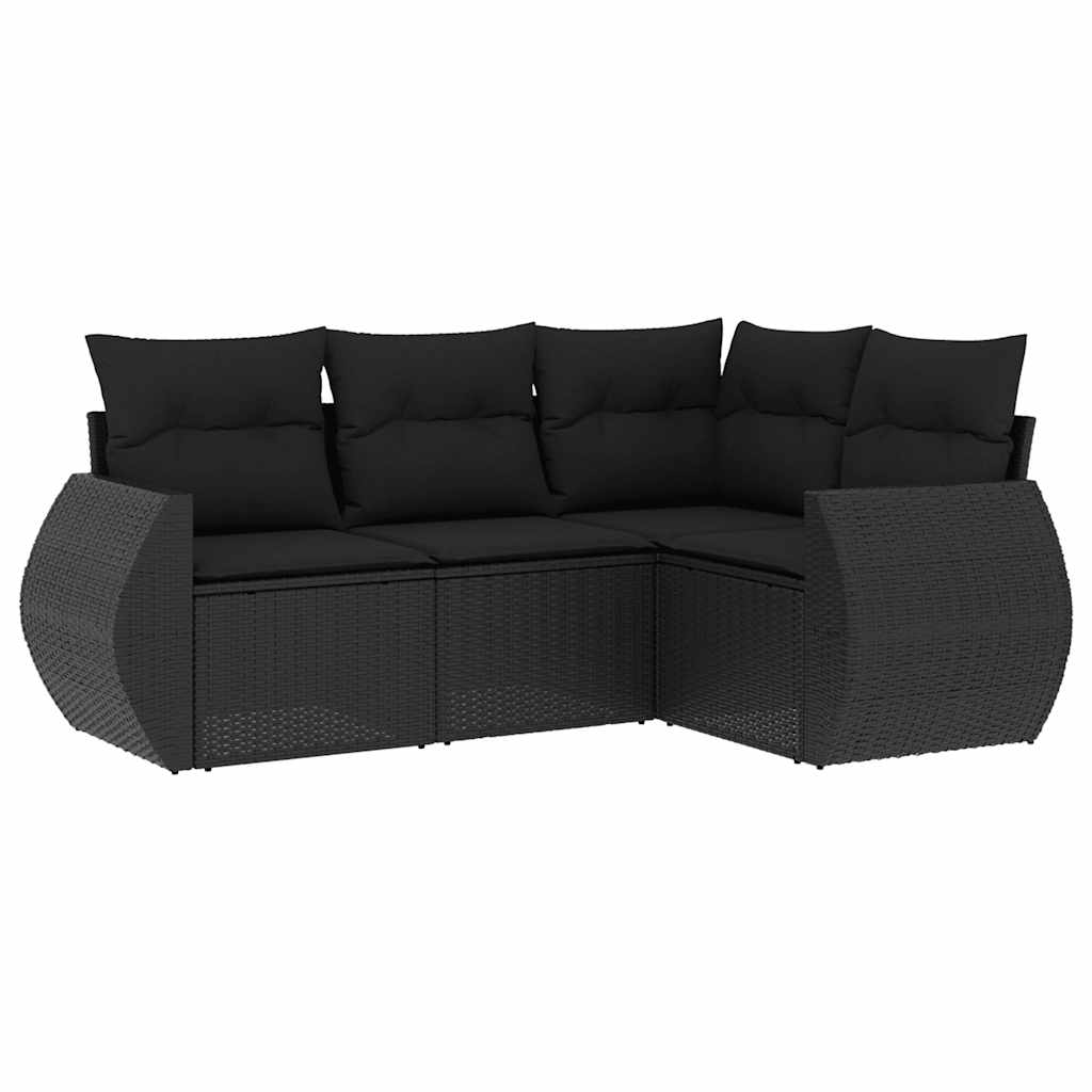 4-delige Loungeset met kussens poly rattan zwart – afbeelding 2