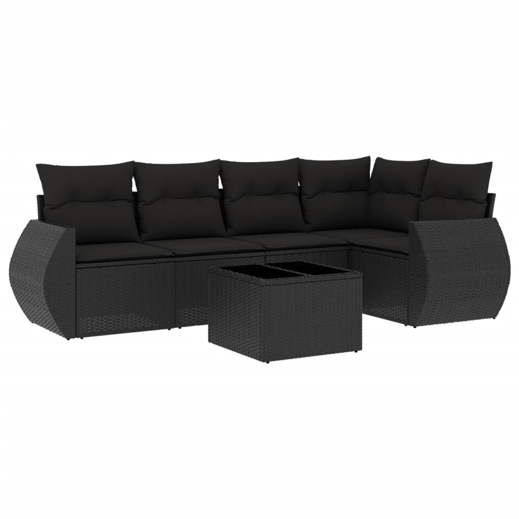 6-delige Loungeset met kussens poly rattan zwart – afbeelding 2