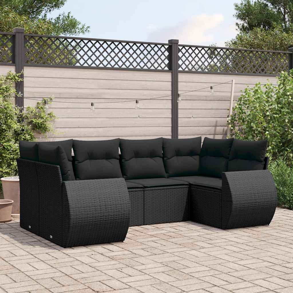 6-delige Loungeset met kussens poly rattan zwart – afbeelding 1