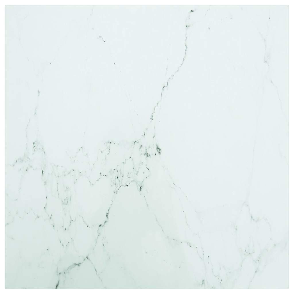 Tafelblad 40x40 cm 6 mm gehard glas met marmeren design wit