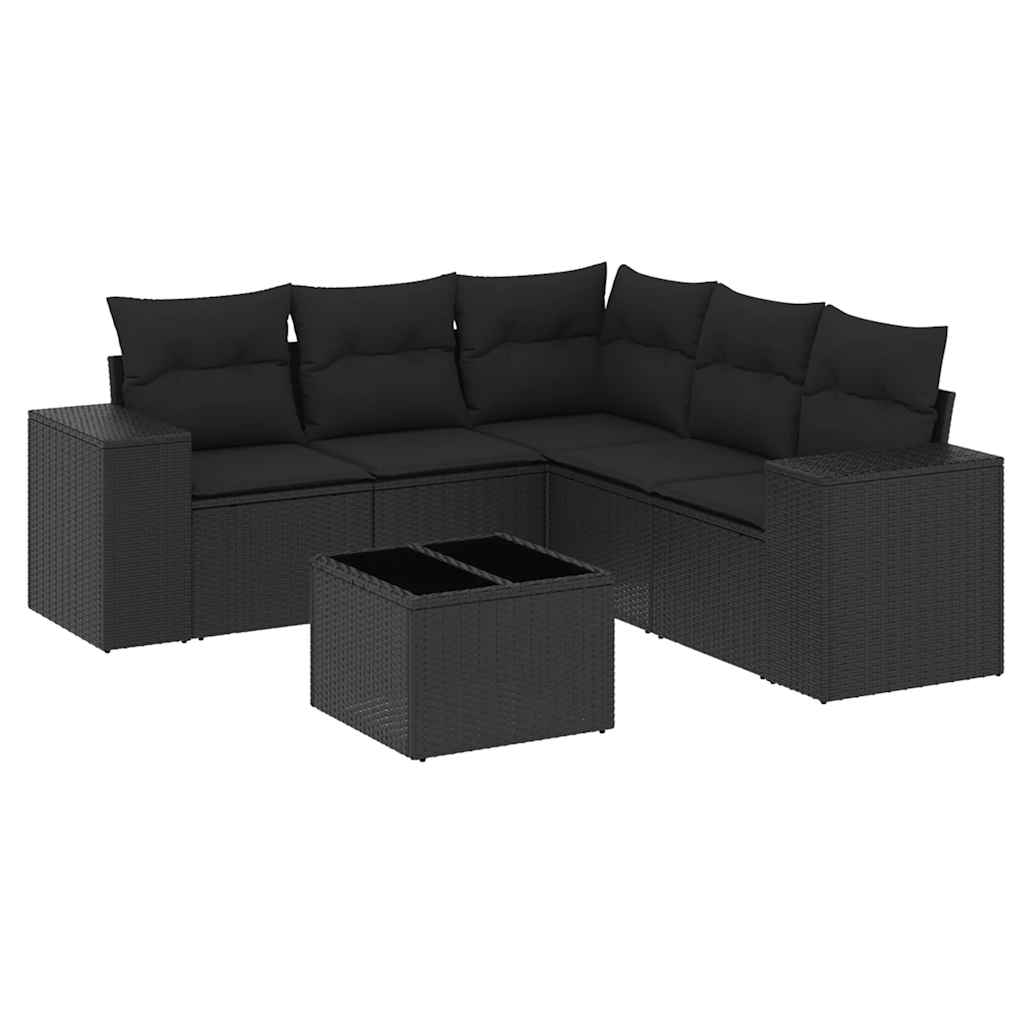6-delige Loungeset met kussens poly rattan zwart – afbeelding 2