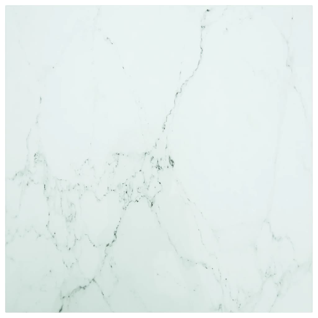 Tafelblad 80x80 cm 6 mm gehard glas met marmeren design wit