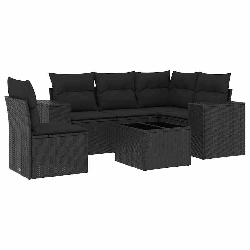 6-delige Loungeset met kussens poly rattan zwart – afbeelding 2