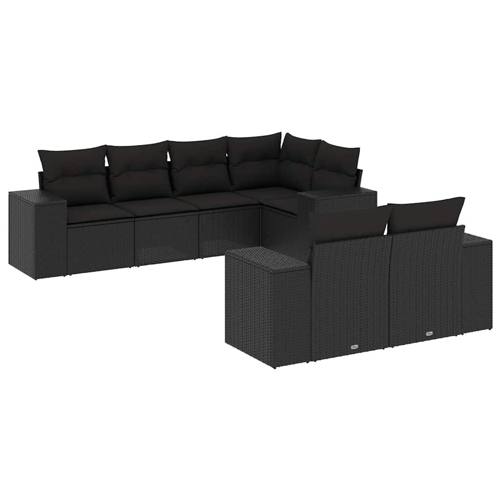 7-delige Loungeset met kussens poly rattan zwart – afbeelding 2