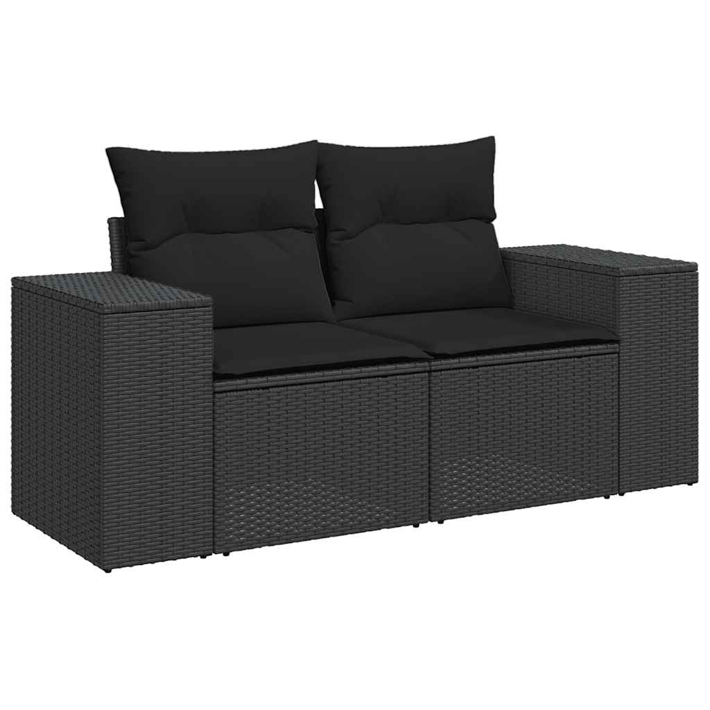 7-delige Loungeset met kussens poly rattan zwart – afbeelding 3