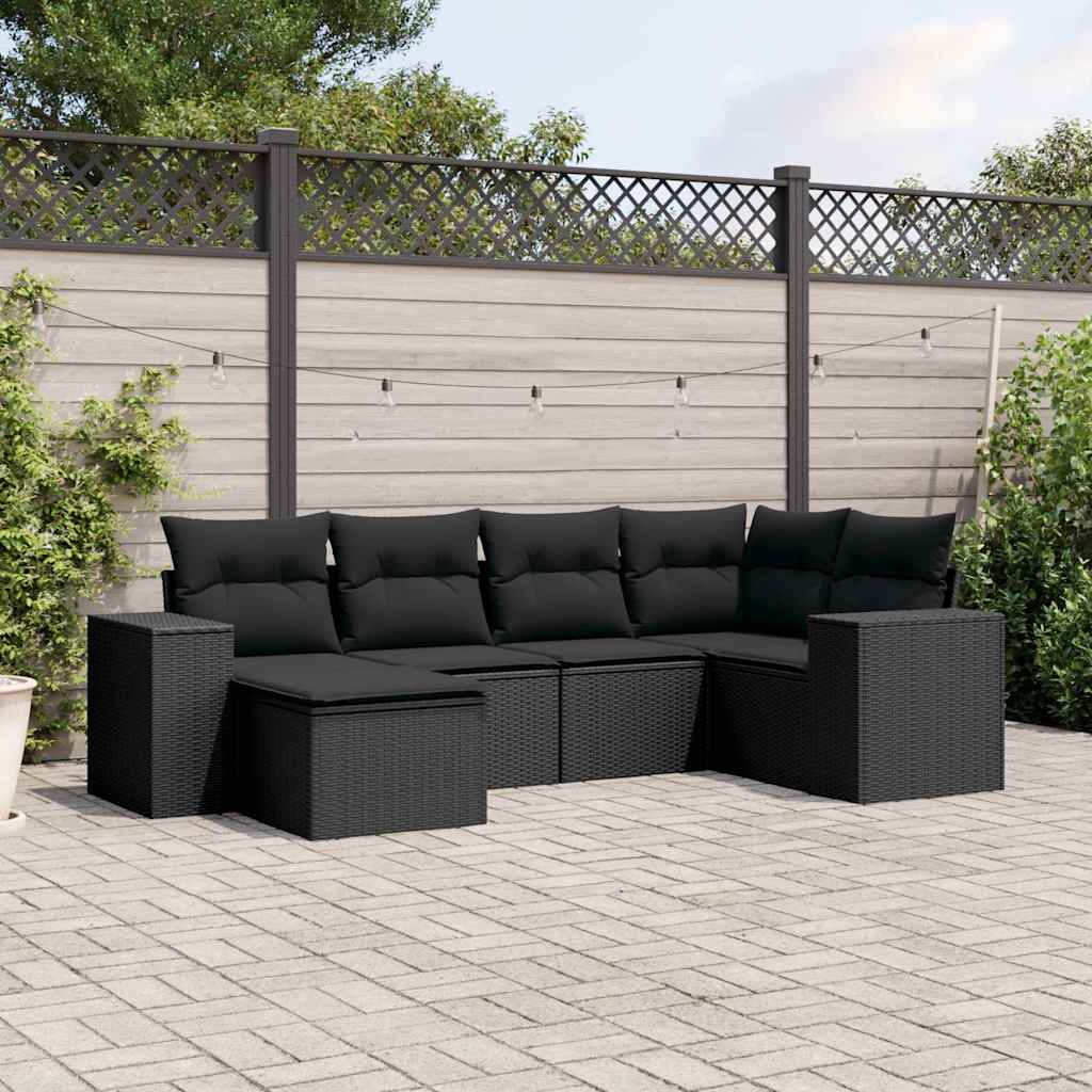 6-delige Loungeset met kussens poly rattan zwart – afbeelding 1