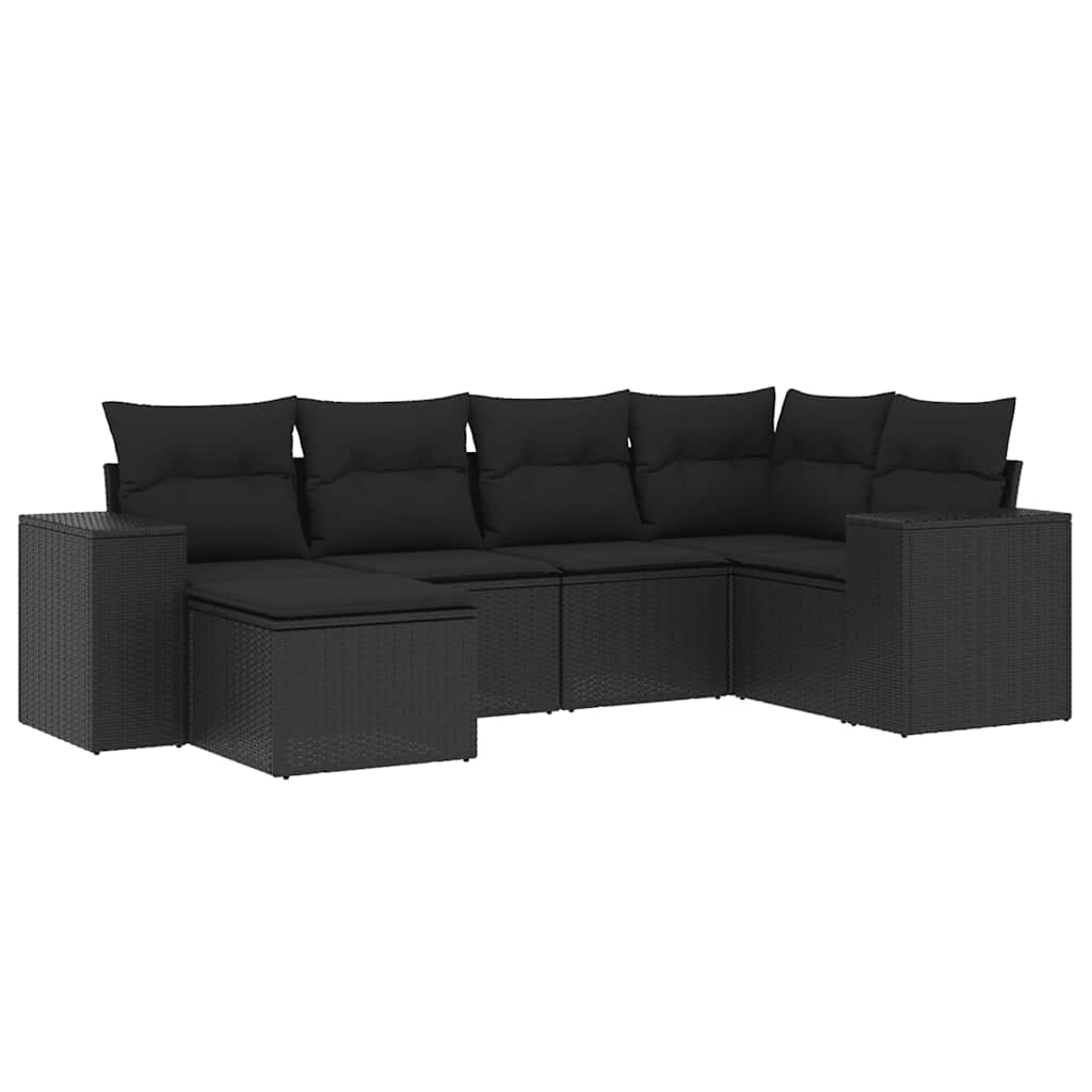 6-delige Loungeset met kussens poly rattan zwart – afbeelding 2