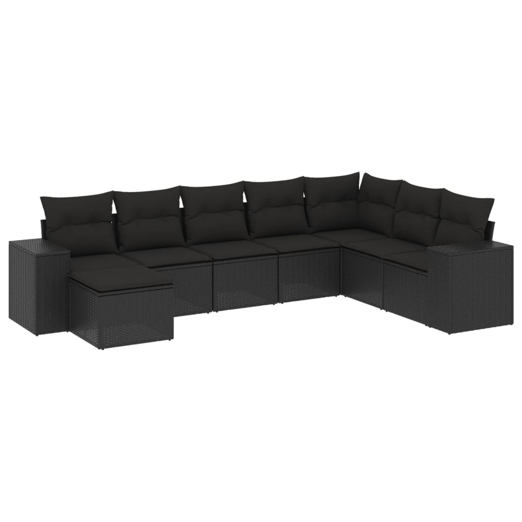 8-delige Loungeset met kussens poly rattan zwart – afbeelding 2
